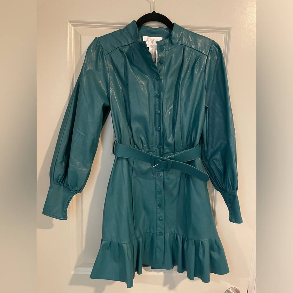 NWT Faux Leather Turquoise Dress